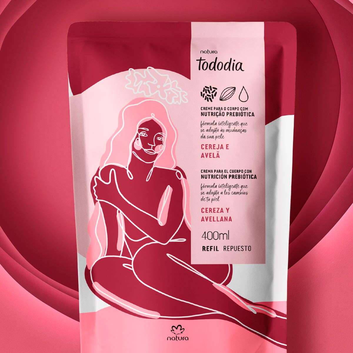 Recambio de crema hidratante corporal Tododia Cereza y Avellana 400 ml