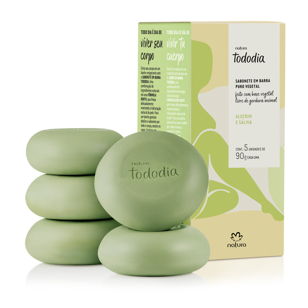 Pastilla de Jabón Vegetal Puro Tododia Romero y Salvia - 5 unidades de 90 g