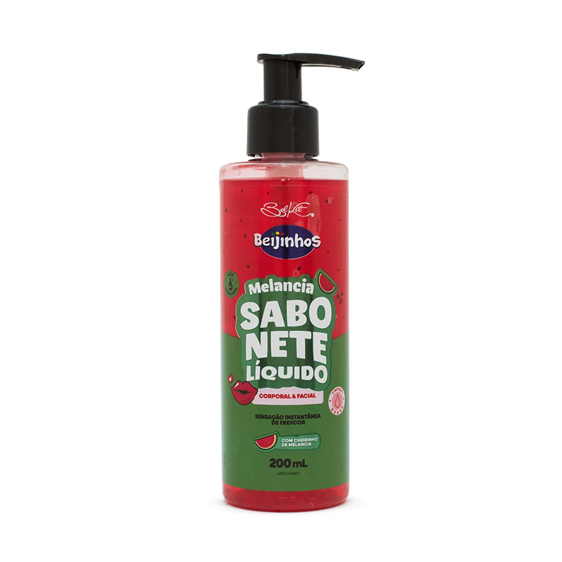 Sabonete Líquido Facial e Corporal Beijinhos Melancia 200ml - Limpeza Suave e Hidratante
