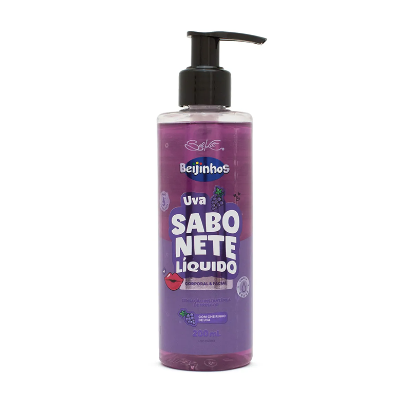 Sabonete Líquido Facial e Corporal Beijinhos Uva 200ml - Hidratação e Limpeza Suave