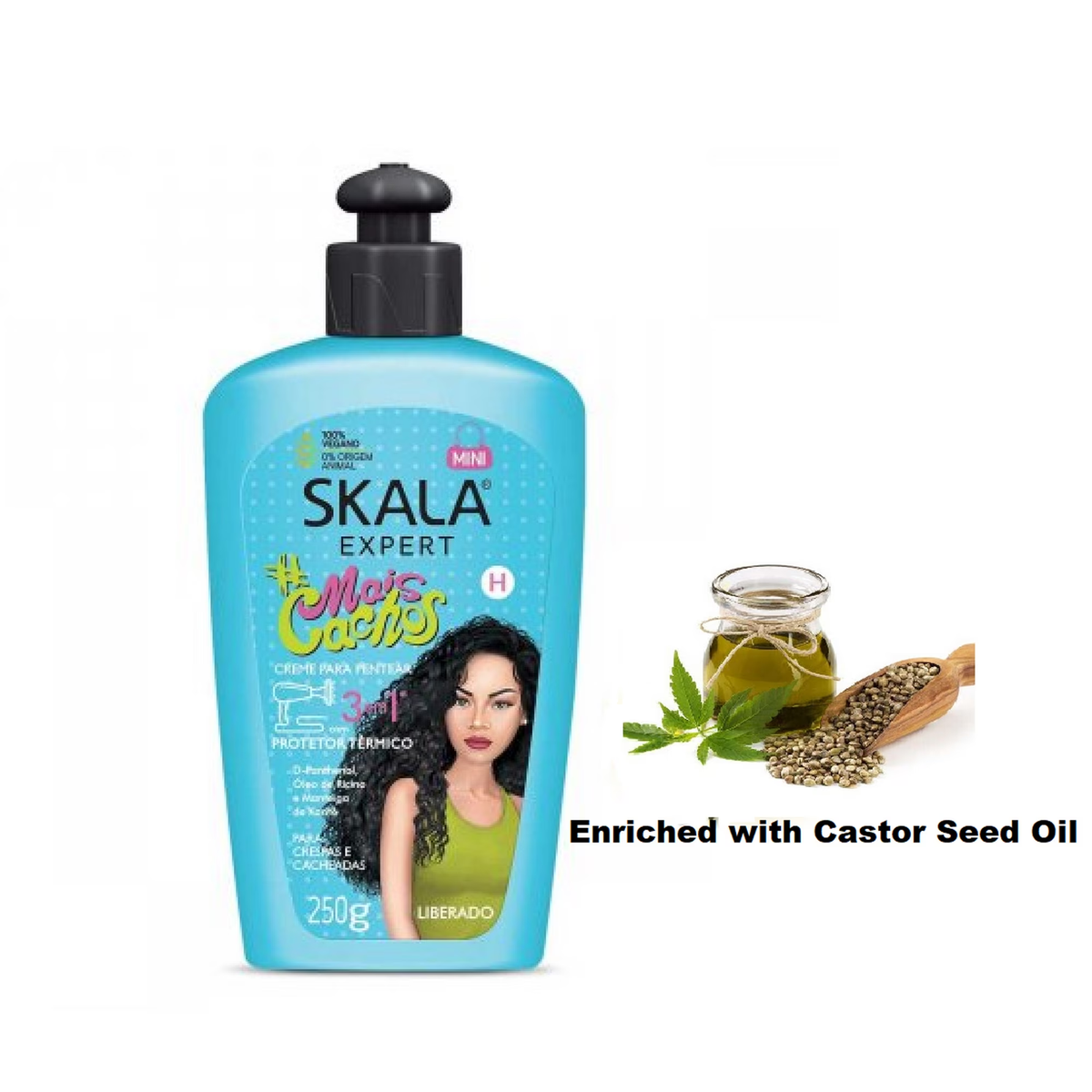 Skala Expert Mais Cachos 3 em 1 Leave-In 250g | Com Óleo de Rícino e Protetor Térmico