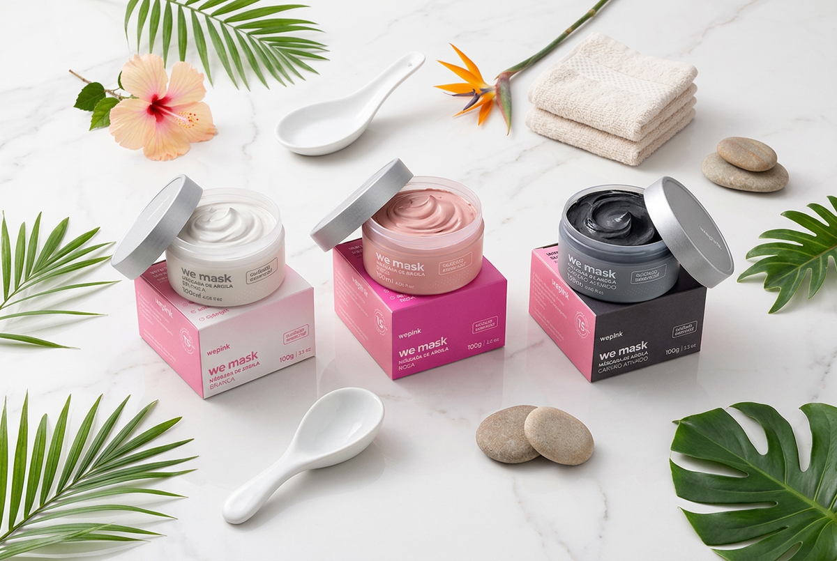 Máscaras Faciais Wepink nos EUA: Como Escolher entre Argila Branca, Rosa e Carvão