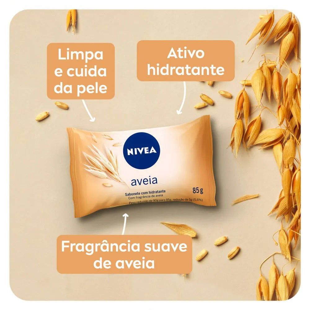 Nivea Sabonete em Barra Hidratante com Aveia Beneficios Nutricao Limpeza 85g