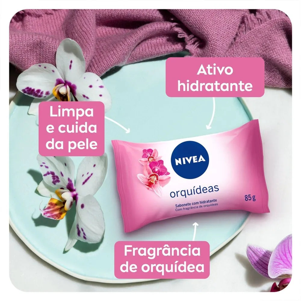 Nivea Sabonete em Barra Hidratante Orquideas Beneficios Limpeza Hidratacao 85g