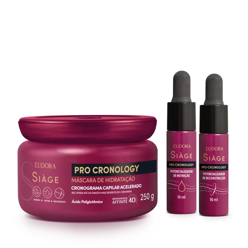 Kit Siàge Pro Cronology: Máscara de Hidratação 250g + 2 Potencializador de Nutrição 10ml