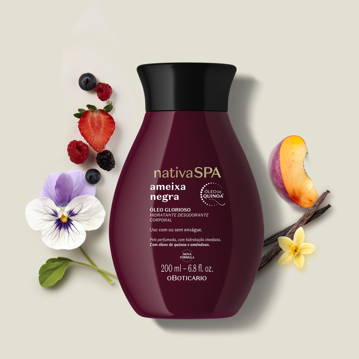 Nativa SPA Ameixa Negra Óleo 200ml com notas de frutas vermelhas, ameixa e flores