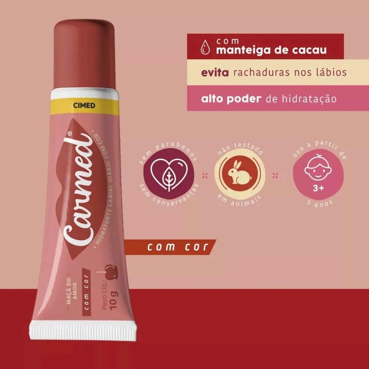 Carmed Hidratante Labial Maçã do Amor com Cor Efeito Gloss 10g