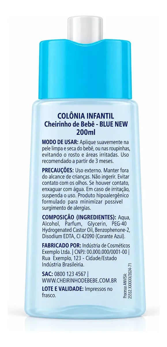 Cheirinho de Bebê Colônia Spray Blue 200ml verso do rótulo