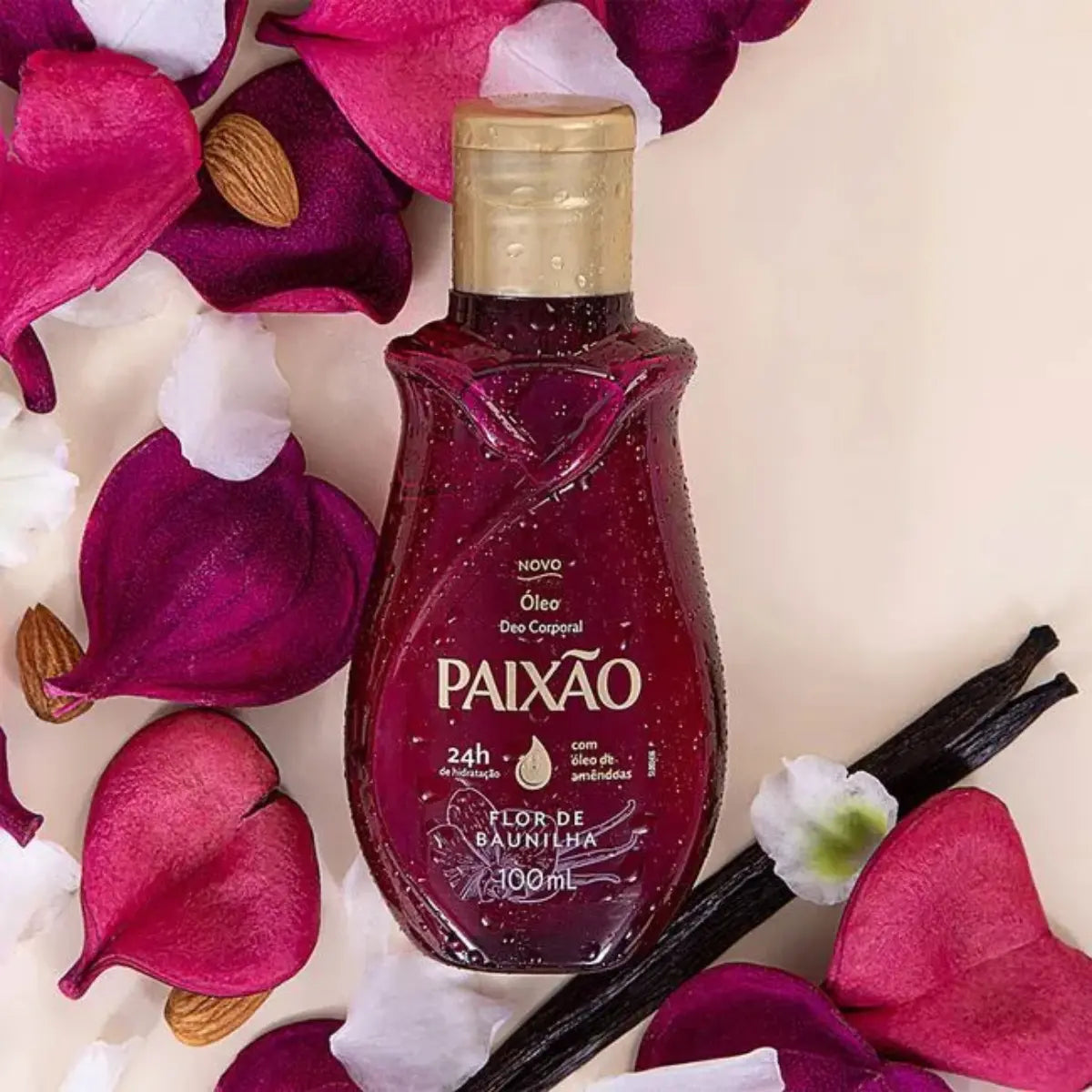 Paixão Óleo Corporal Flor de Baunilha 100ml com pétalas