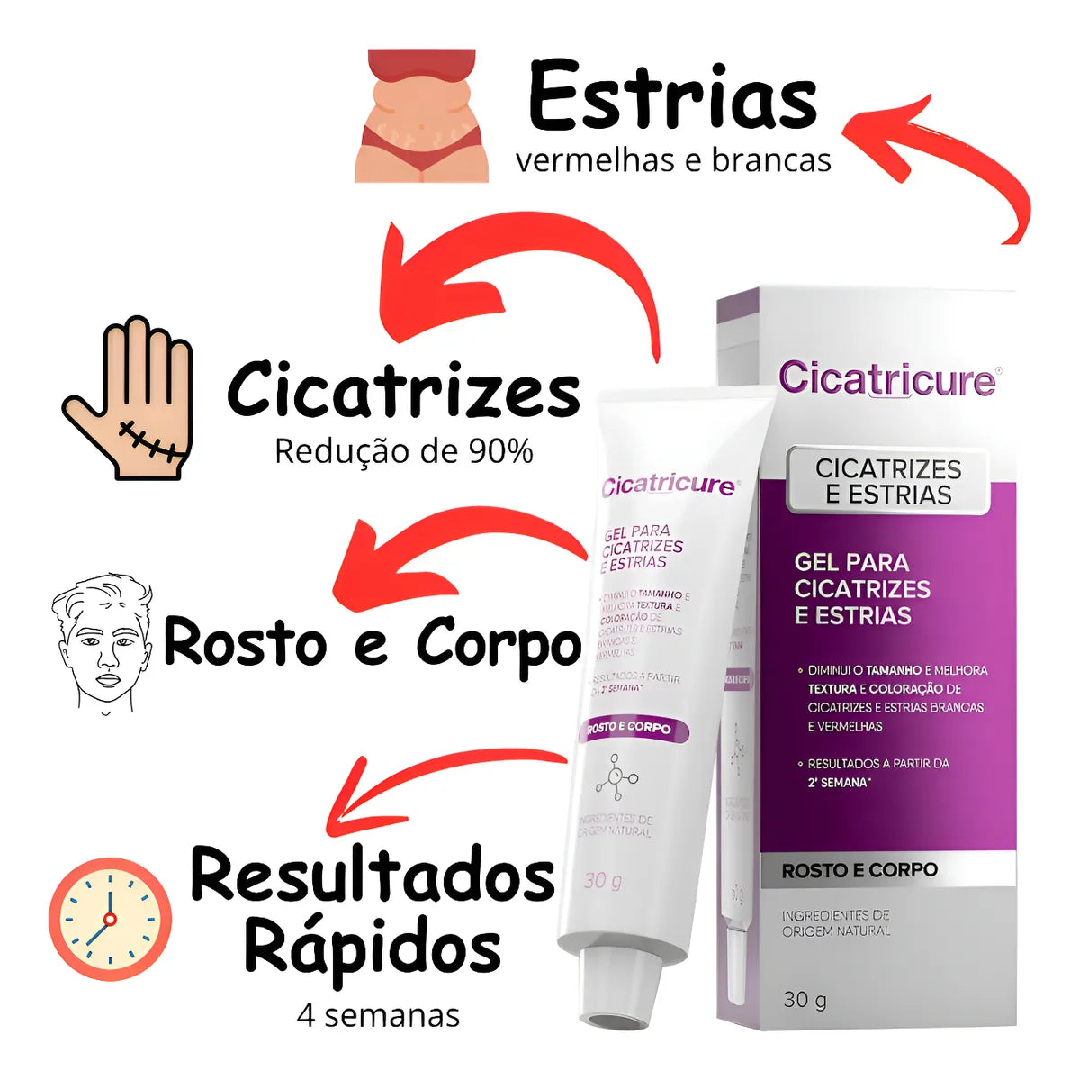 Cicatricure Gel Para Estrias E Cicatrizes Rosto E Corpo 30g Todo Tipo De Pele Dia/noite