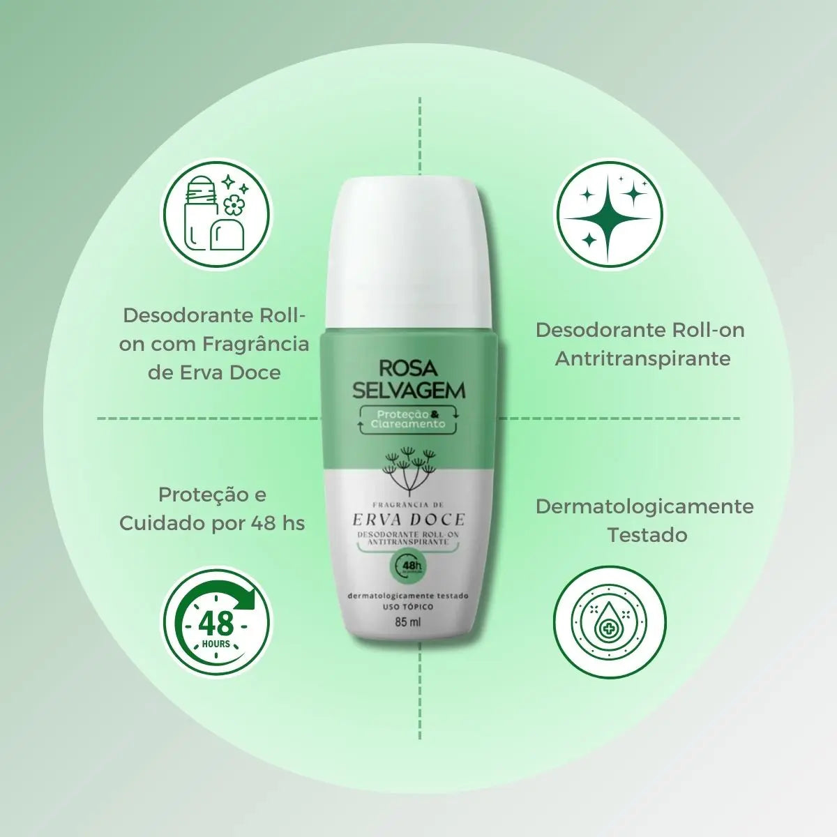 Rosa Selvagem Desodorante Roll-On Erva Doce 85ml