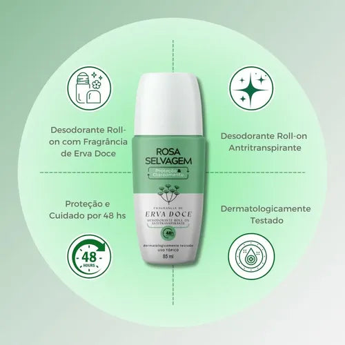 Rosa Selvagem Desodorante Roll-On Clareador Erva Doce 85ml