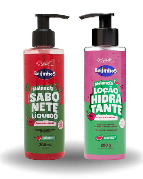 Belkit Kit Beijinhos Melancia Sabonete Liquido Corporal Facial Locao Hidratante Pele Macia Aveludada 200ml