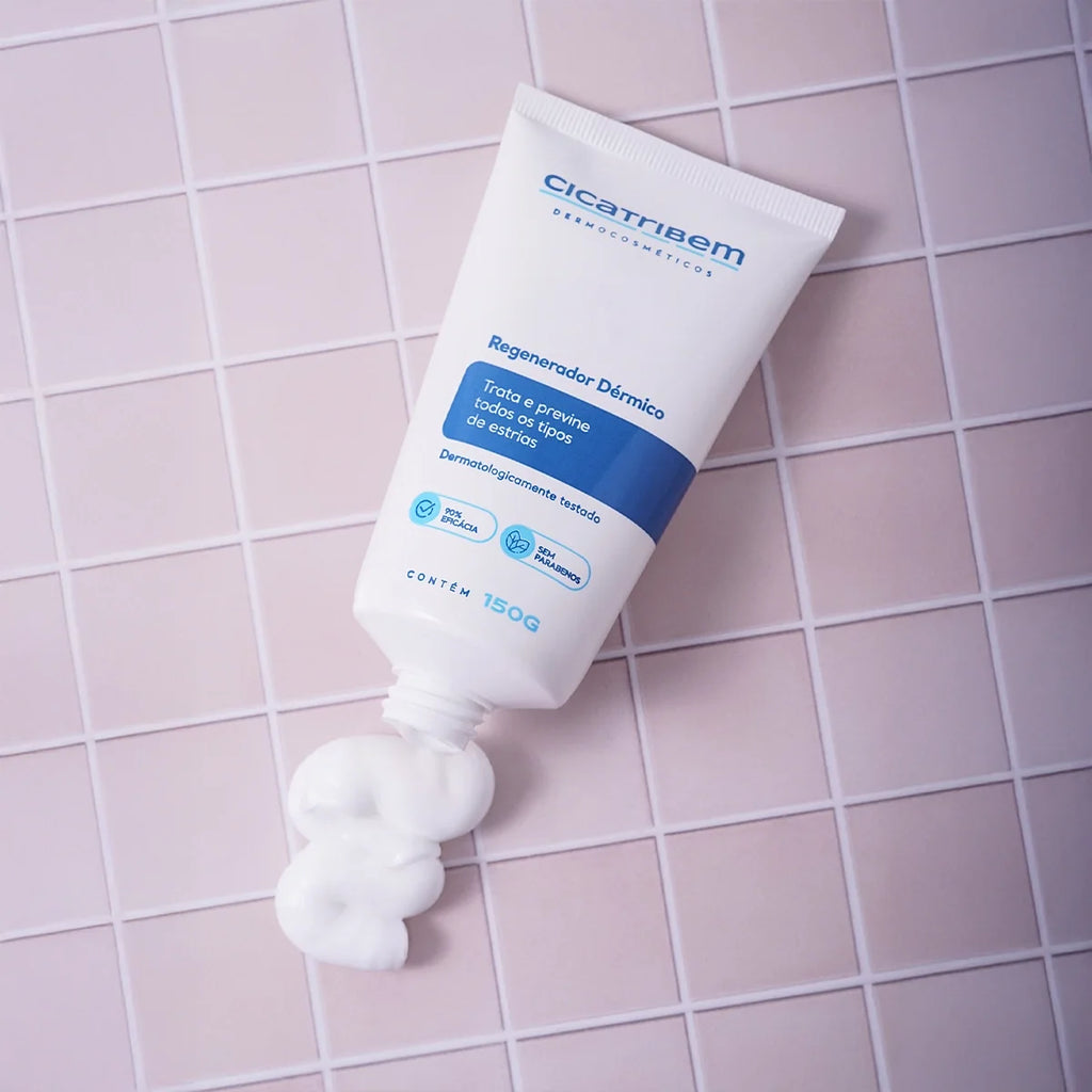 Cicatribem Creme Antiestrias Regenerador Dérmico bisnaga e textura do creme