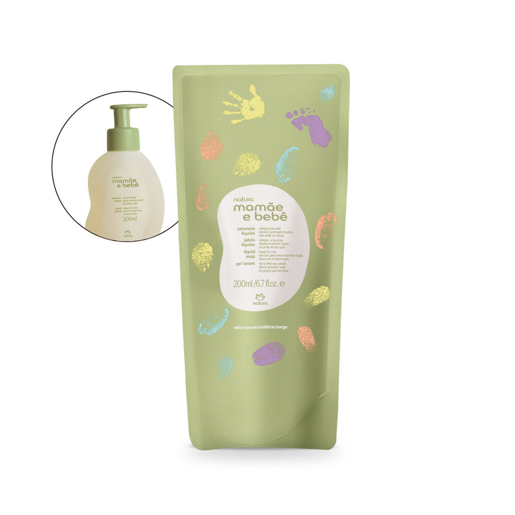 Natura Mamãe e Bebê Refil Sabonete Líquido da Cabeça aos Pés 200ml - frente
