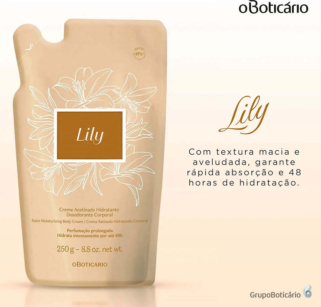 O Boticário Lily Refil Creme Acetinado Desodorante Hidratante Corporal 250g