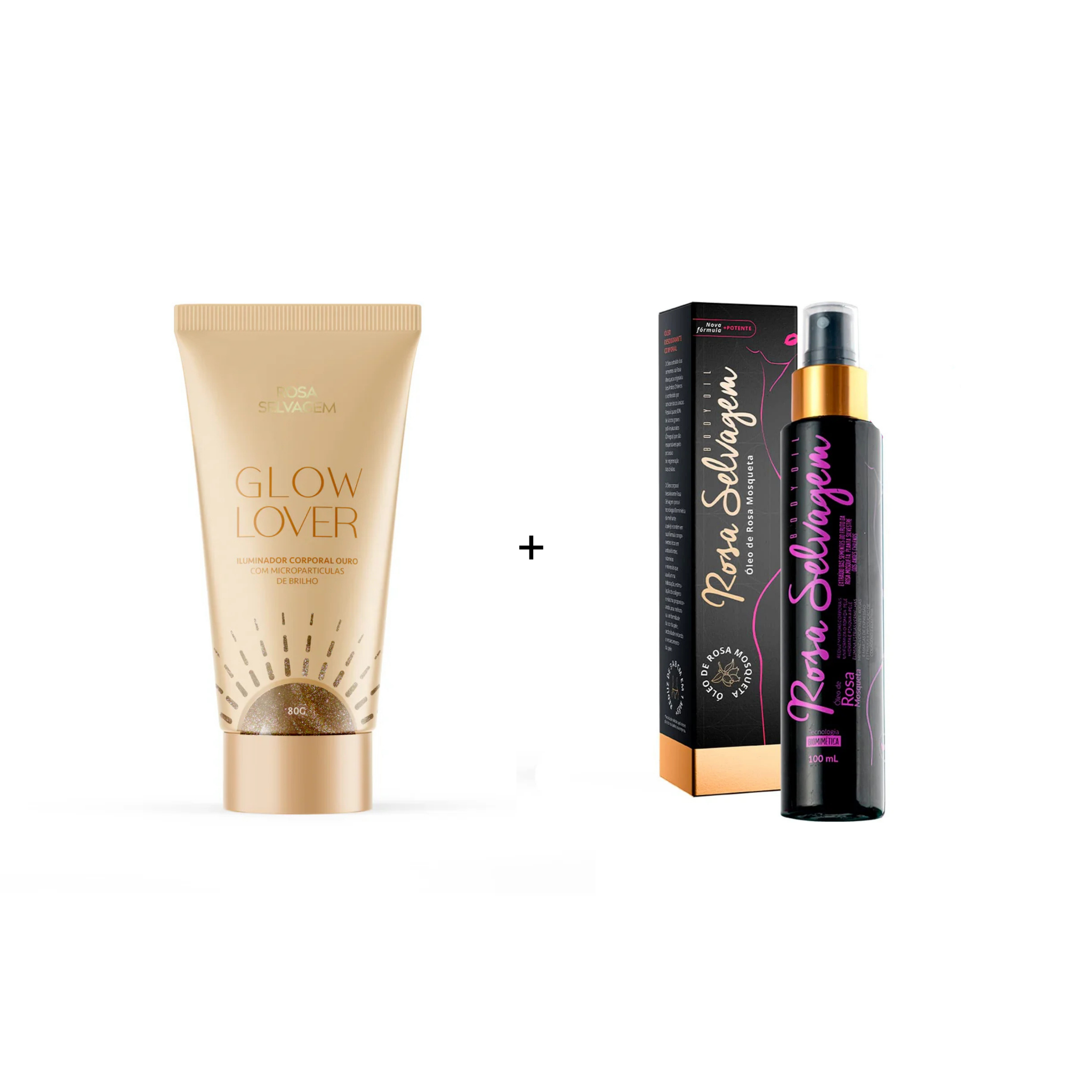 Rosa Selvagem Kit Iluminador Corporal Ouro + Óleo Clareador de Pele