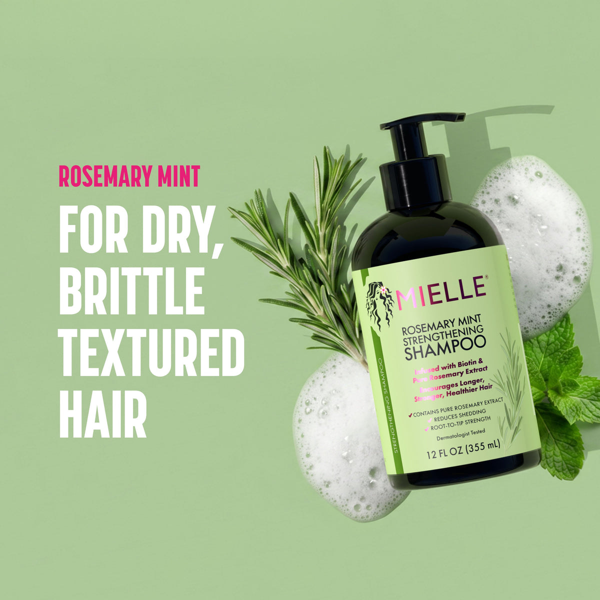 Mielle Shampoo Rosemary Mint para cabelos secos e texturizados