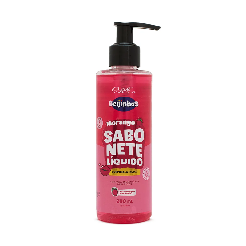 Sabonete Líquido Facial e Corporal Beijinhos Morango 200ml - Limpeza Suave e Hidratante