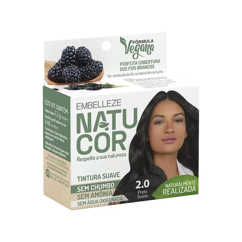 Tinta de Cabelo Permanente Embelleze Natucor - 2.0 Preto Suave
