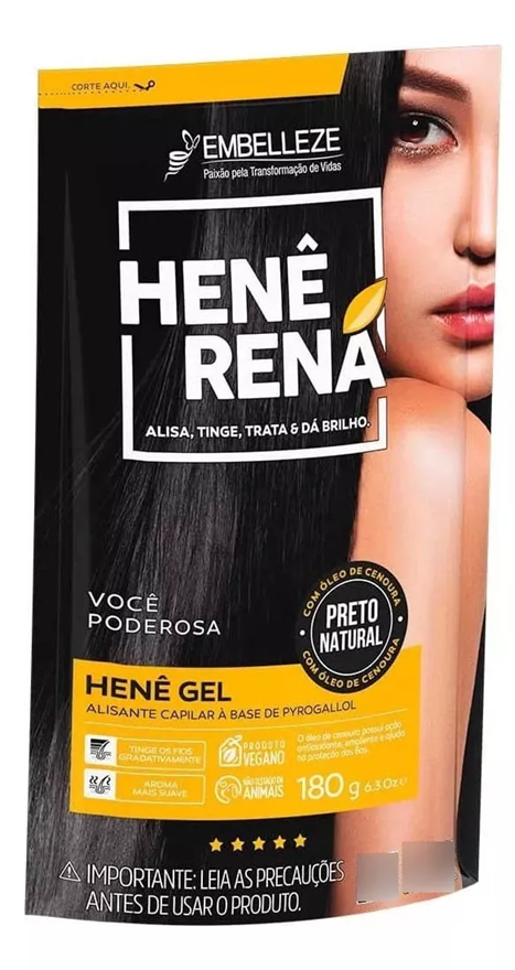 Alisante Henê Gel Preto Natural Rená Sachê 180g