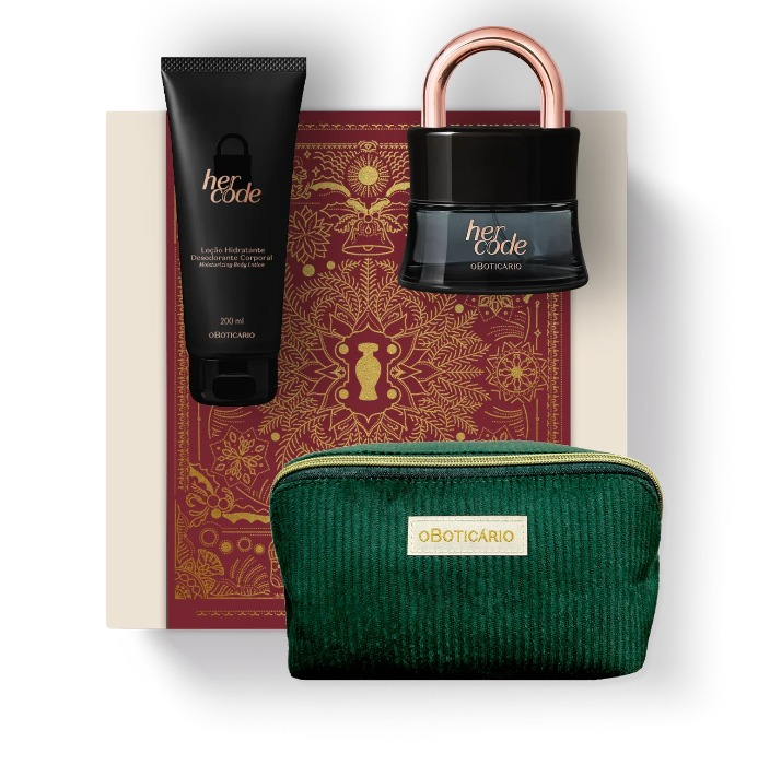 O Boticário Her Code Kit Presente EDP 50ml + Loção 200ml + Touch 10ml