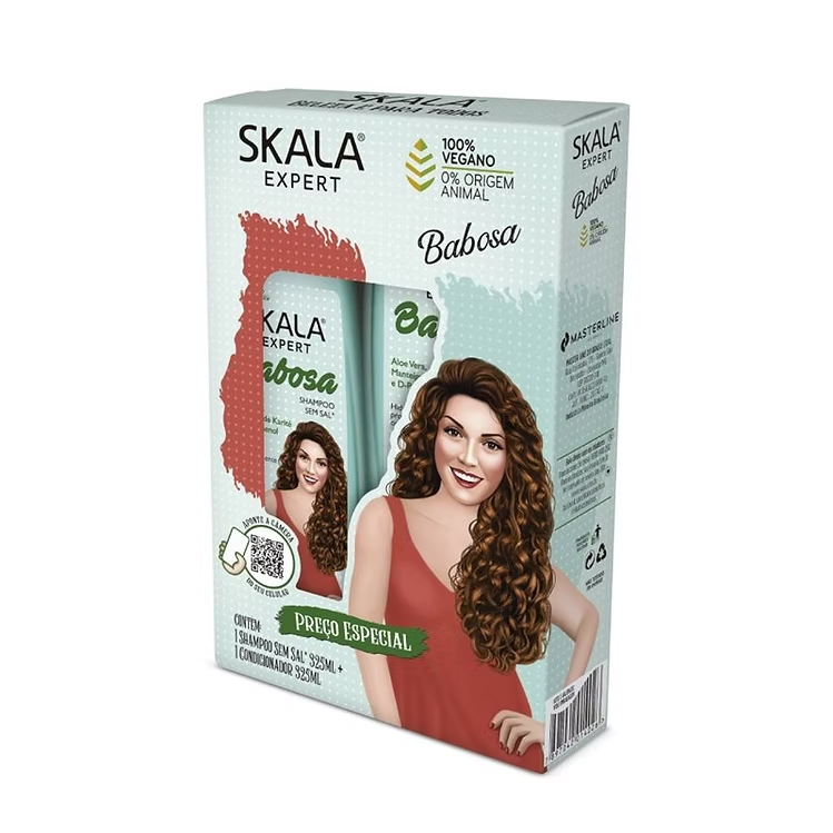 Kit Skala Expert Babosa Shampoo e Condicionador 2x325mL | 100% Vegano Para Cabelos Cacheados