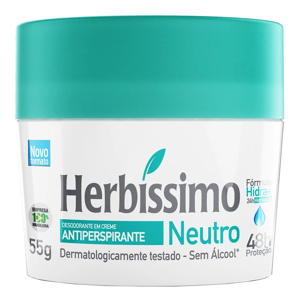 Herbissimo Desodorante Creme Antiperspirante Neutro Sem Perfume Proteção 48h 55g