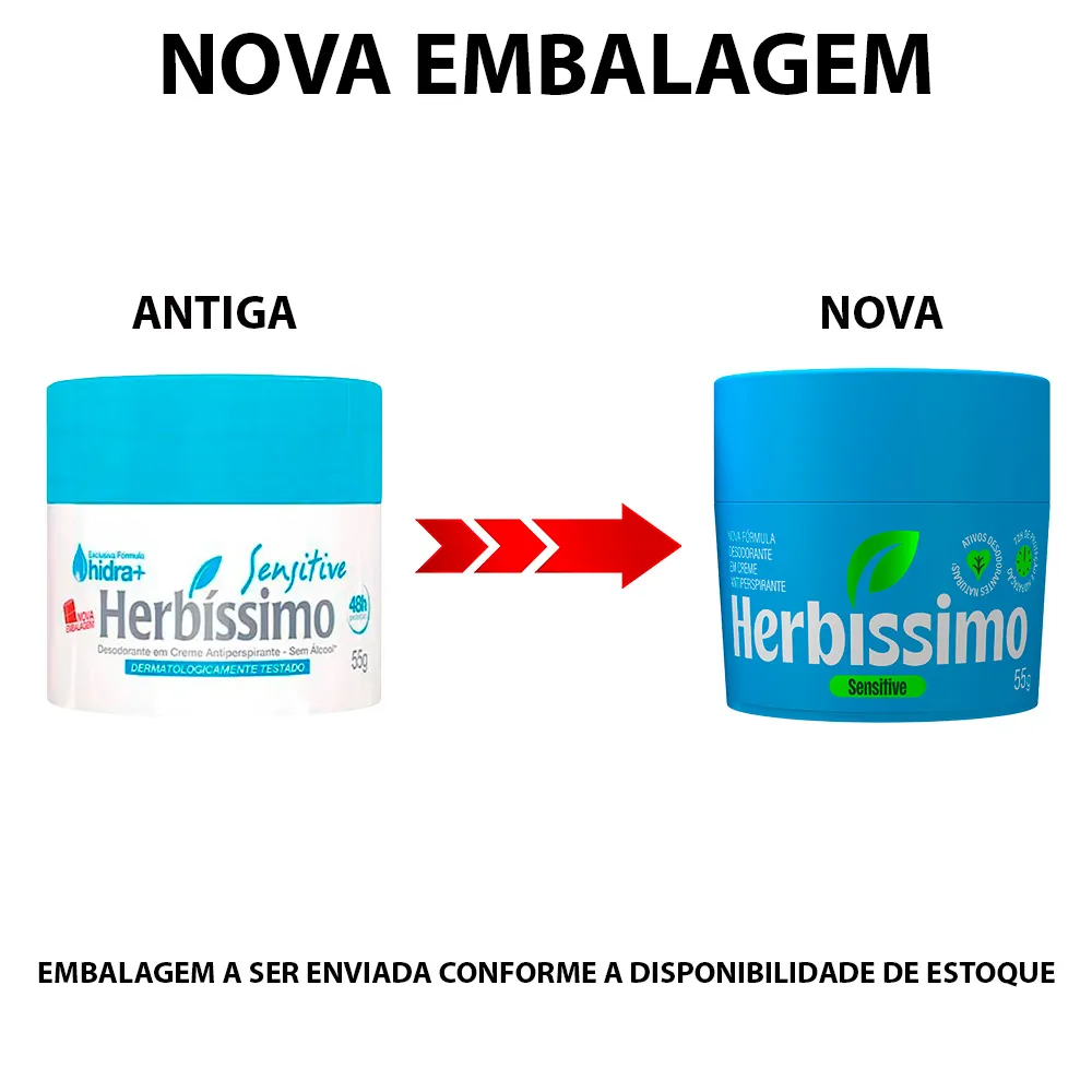 Herbíssimo Desodorante Creme Sensitive 55g | Sem Álcool | Unissex