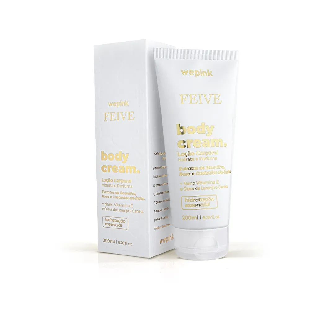 Body Cream Feive Wepink 200ml - bisnaga e caixa branca com letras douradas