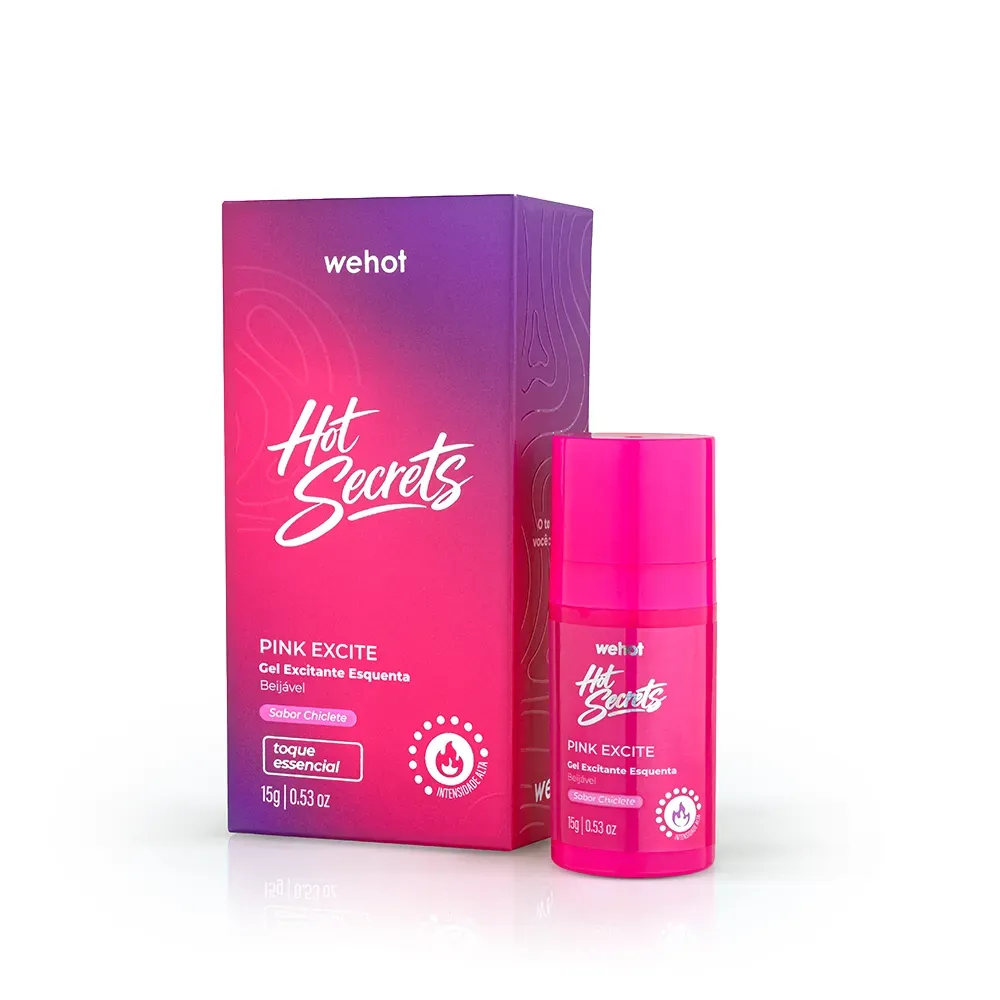 Gel Excitante Esquenta Hot Secrets Pink Excite Wehot 15g - caixa e frasco pink