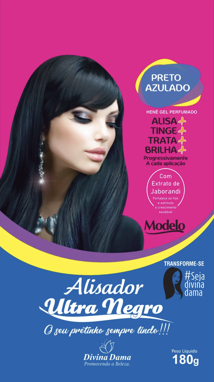 Divina Dama Henê Gel Modelo Alisador Ultra Negro 180g