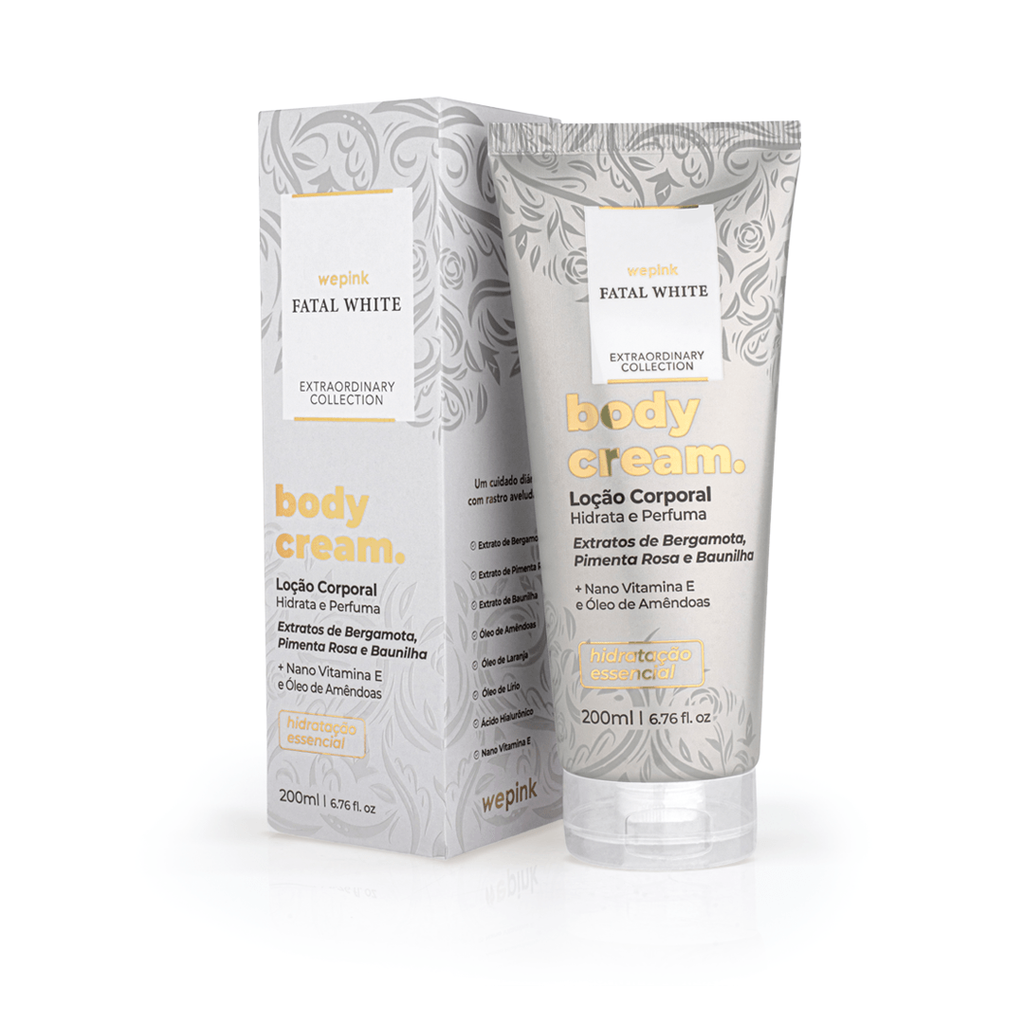 Body Cream Fatal White Wepink 200ml - bisnaga com caixa cinza e detalhes dourados