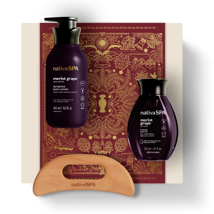 Kit de Natal Nativa SPA Uva Merlot Hidratante 400ml + Óleo 200ml | O Boticário