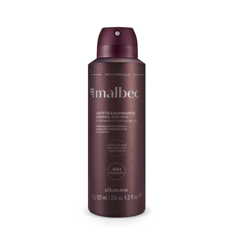 O Boticario Malbec Desodorante Antitranspirante Aerossol Jato Seco 48h Masculino 125ml