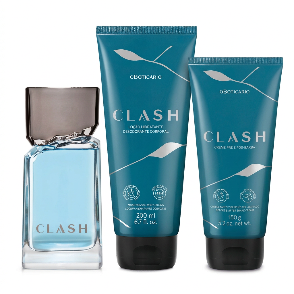 Kit O Boticário Clash perfume 100ml loção 200ml creme pré e pós-barba 150g