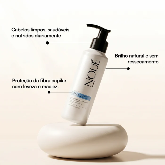 Shampoo Nouê Camuflage - cabelos limpos, brilho natural, proteção da fibra capilar sem ressecamento