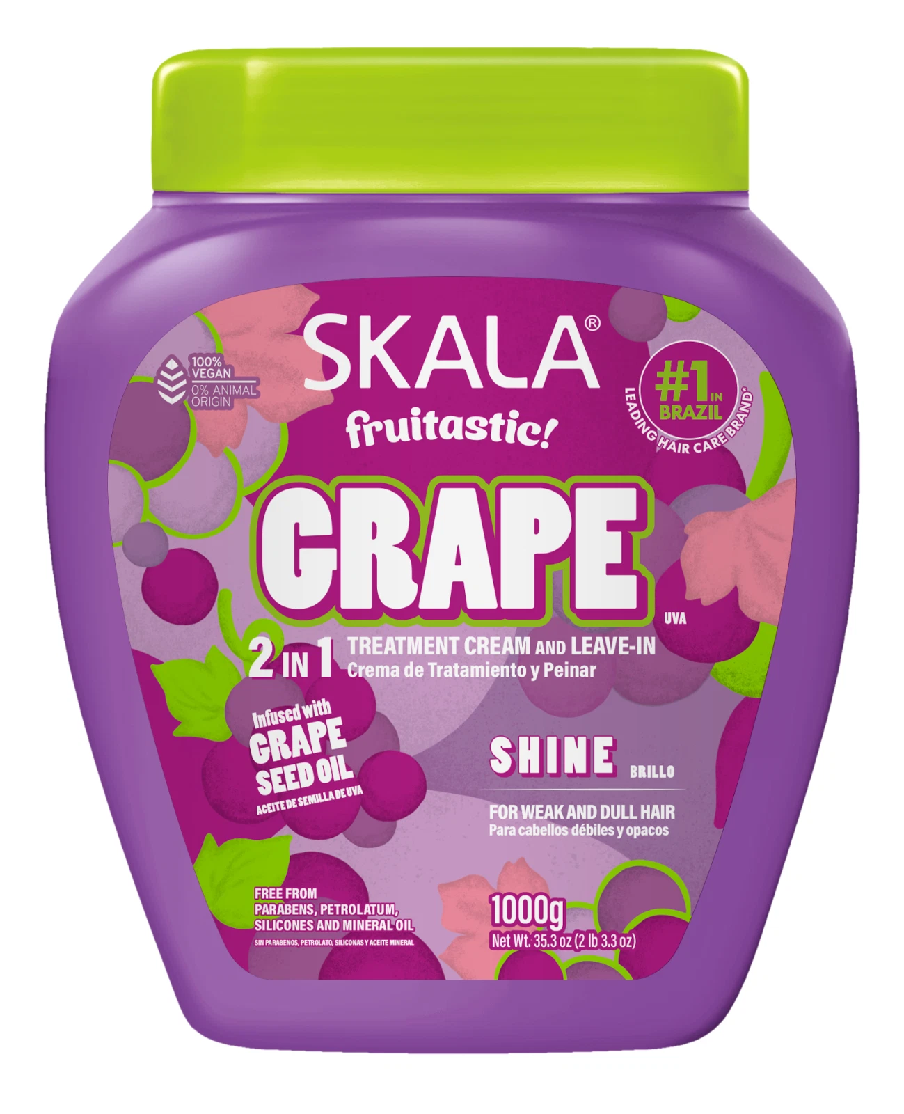 Skala Fruitastic Grape 2 em 1 Treatment Cream 1kg (35.2oz) | Brilho Deslumbrante com Óleo de Uva