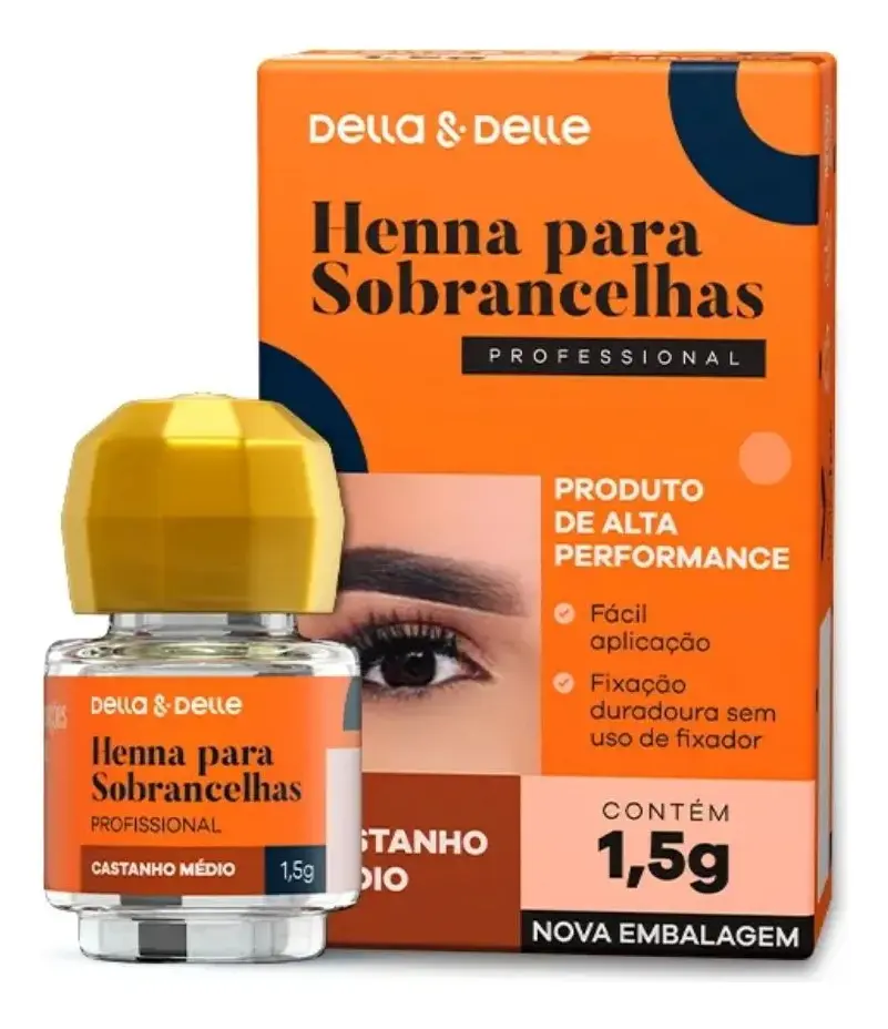 Della & Delle Henna para Sobrancelhas Profissional Castanho Médio Coloração Sobrancelha 1,5g