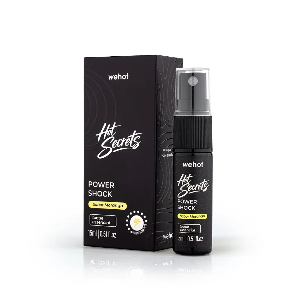 Gel Excitante Power Shock Morango Hot Secrets Wehot 15ml - caixa e frasco preto