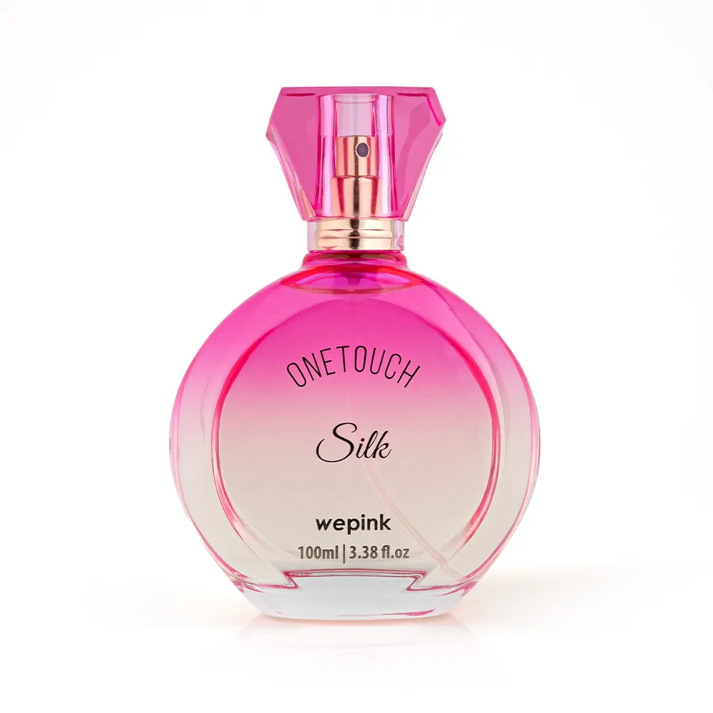 Frasco One Touch Silk Wepink 100ml - vidro redondo degradê rosa e branco tampa diamante