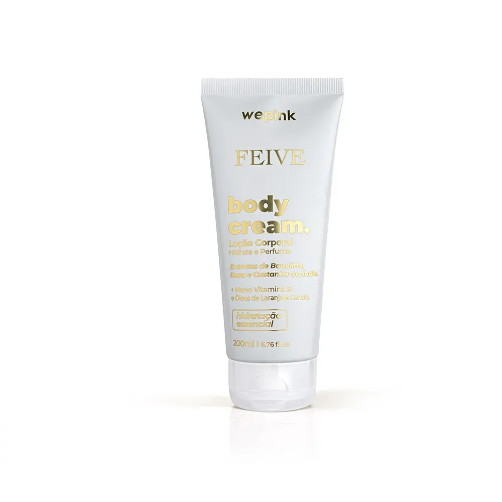 Bisnaga Body Cream Feive Wepink 200ml fundo branco detalhes dourados