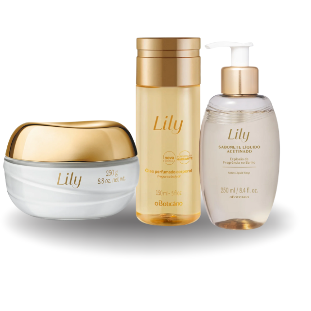 KIT LILY HIDRATANTE, OLEO CAPILAR E SABONETE LIQUIDO