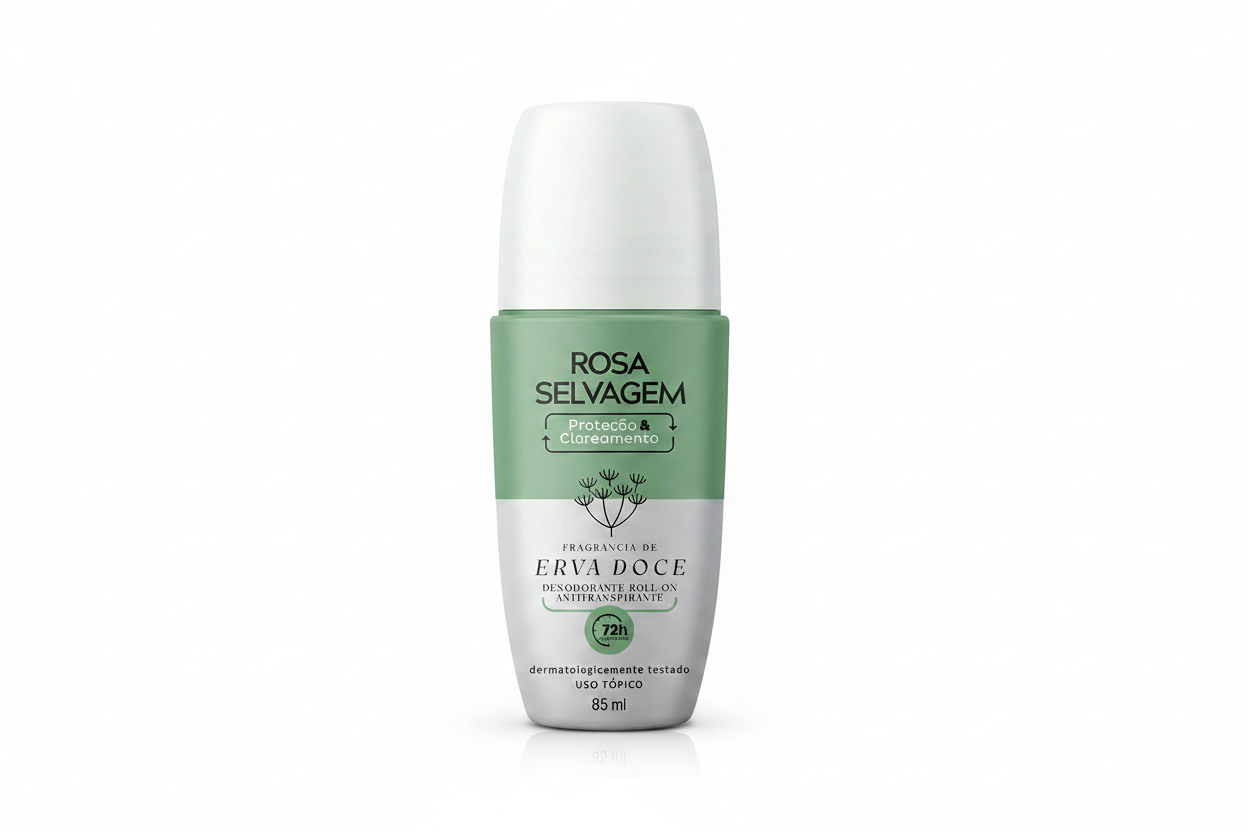 Rosa Selvagem Desodorante Roll-On com fundo branco