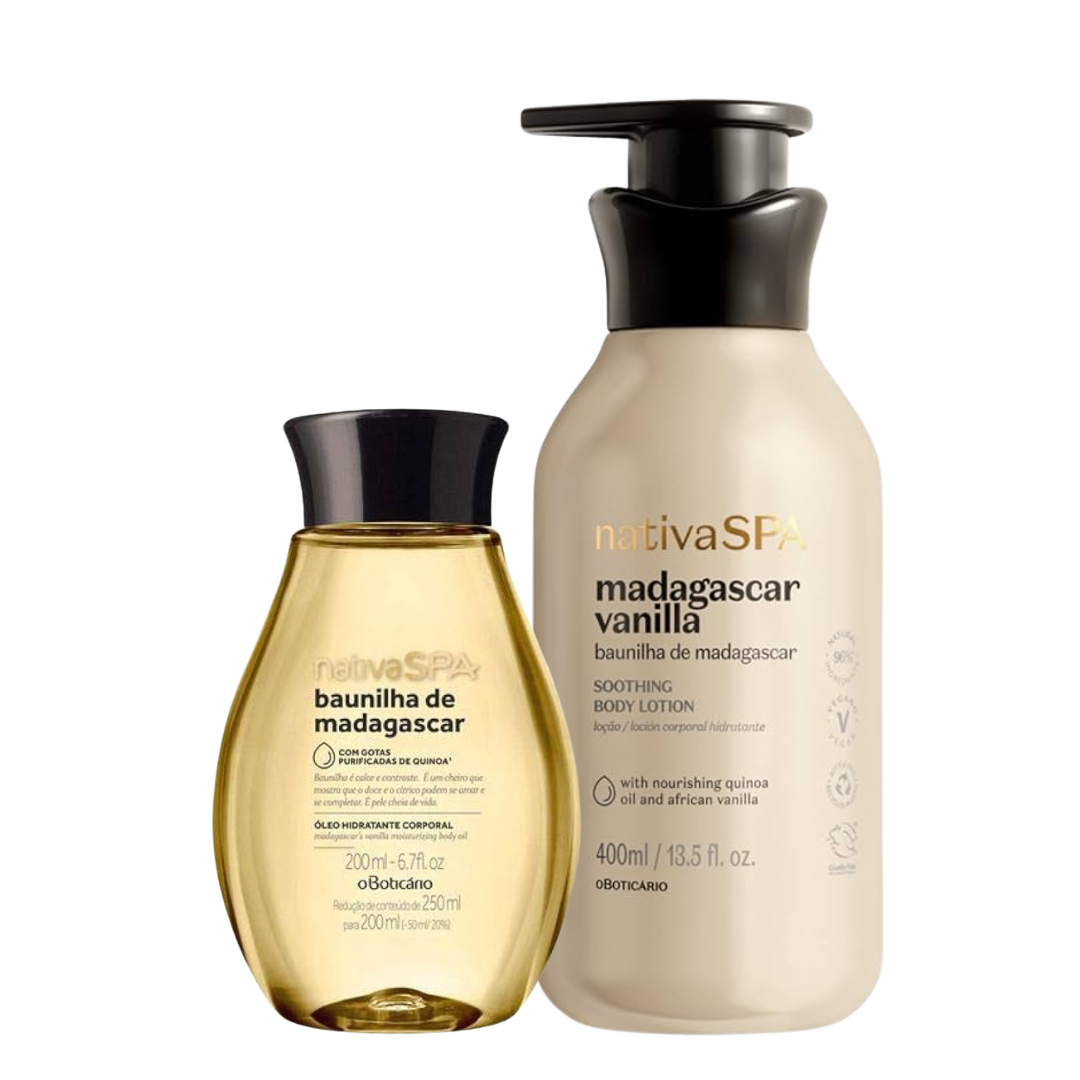 O Boticário Nativa SPA Baunilha de Madagascar Kit Óleo Hidratante 200ml + Loção Hidratante 400ml