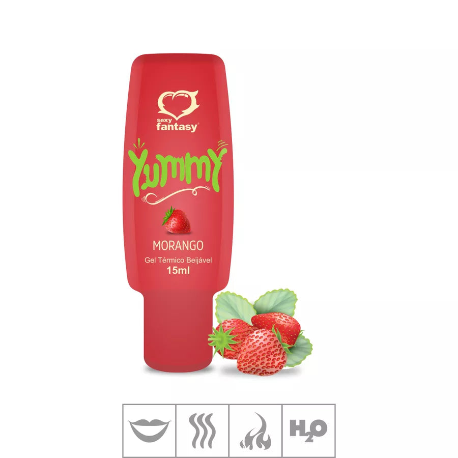 Gel Comestivel Yummy Hot Morango Lubrificante Aquecimento Sexo Oral Comestivel 15ml